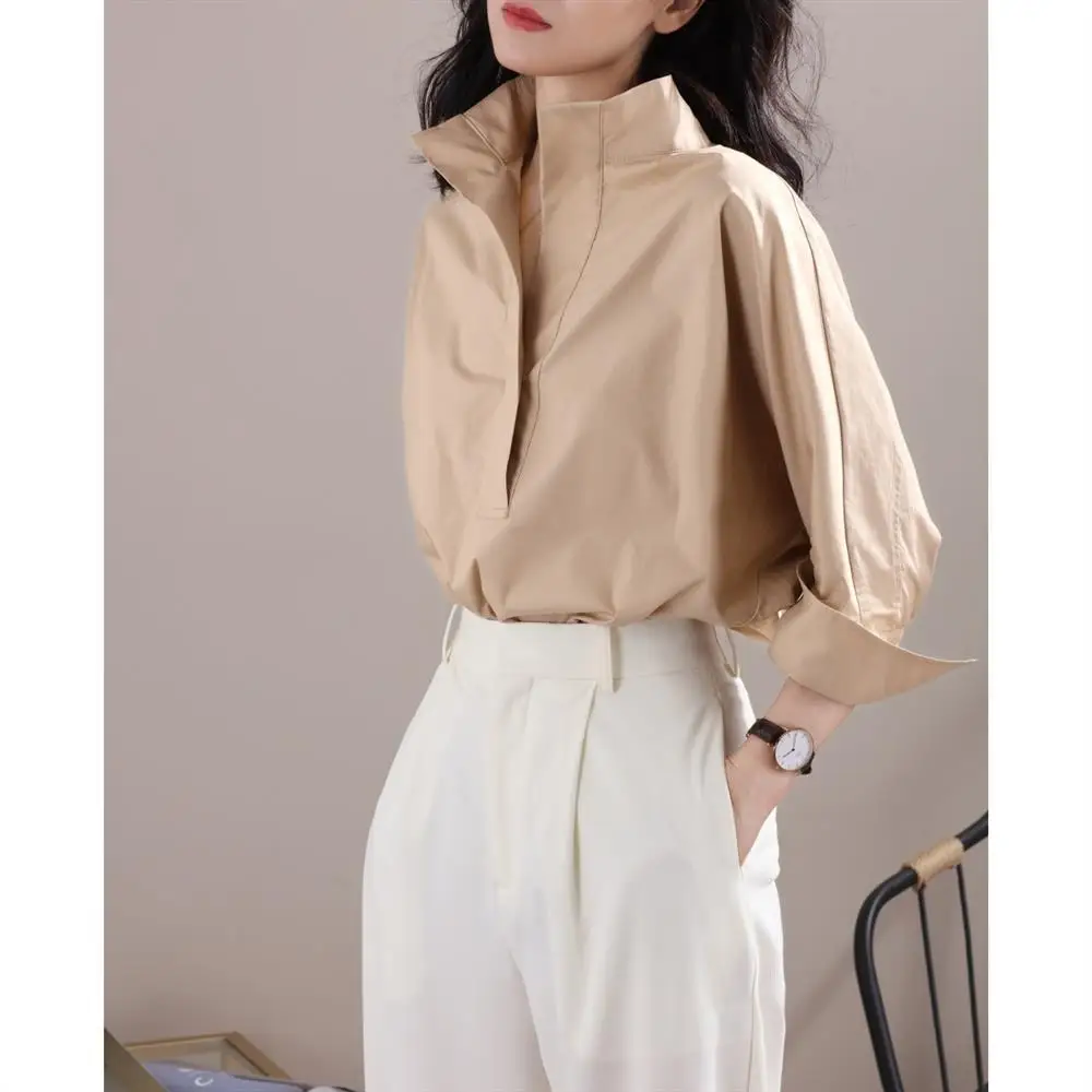 Elegant Blouse Women Autumn 2022 Solid Color Korean Fashion Tops Stand Collar Casual Blouses Femme All-match Basic Clothing
Elegant Blouse Women Autumn 2022 Solid Color Korean Fashion Tops Stand Collar Casual Blouses Femme All-match Basic Clothing