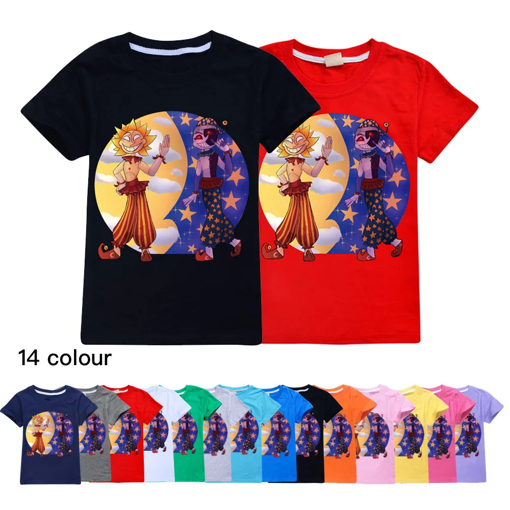 2023 Game Sundrop FNAF Sun clown Cartoon T Shirt for Kids Summer Tops Tees Boys Girls Funny Anime Tshirt Cute Children Clothing
2023 Game Sundrop FNAF Sun clown Cartoon T Shirt for Kids Summer Tops Tees Boys Girls Funny Anime Tshirt Cute Children Clothing