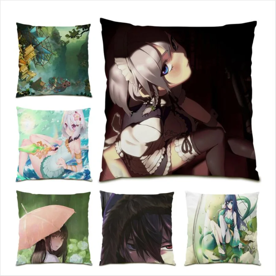 

Home Decor Cartoon Cushion Cover 45x45 Poster Bed Living Room Decoration Pillow Case Kawaii Girl Anime Square Cute Velvet E0902