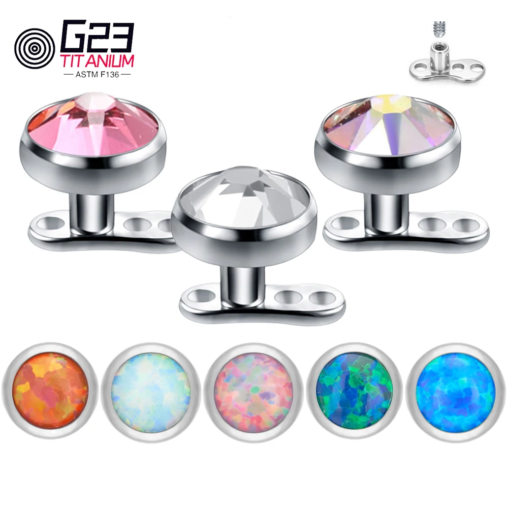 

10pcs/lot Opal Ear Stud G23 F136 Titanium Labret Surface Internally Threaded Ends Dermal Skin Diver Hide Medusa Body Piercing