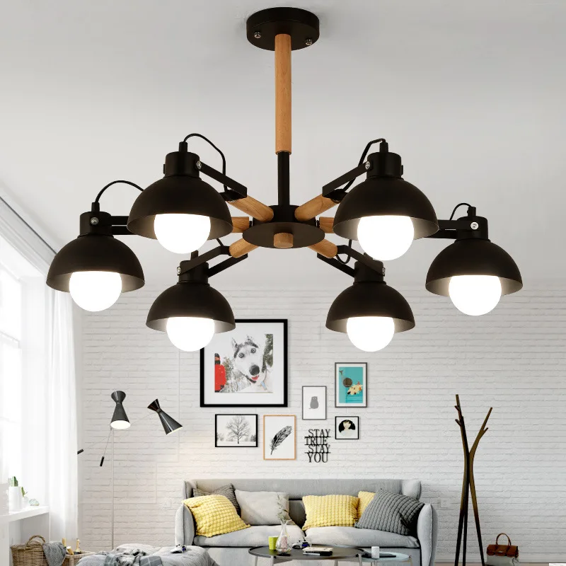 

Скандинавский креативный простой подвесной светильник из массива дерева для гостиной, столовой, белое, черное базовое промышленное освеще...