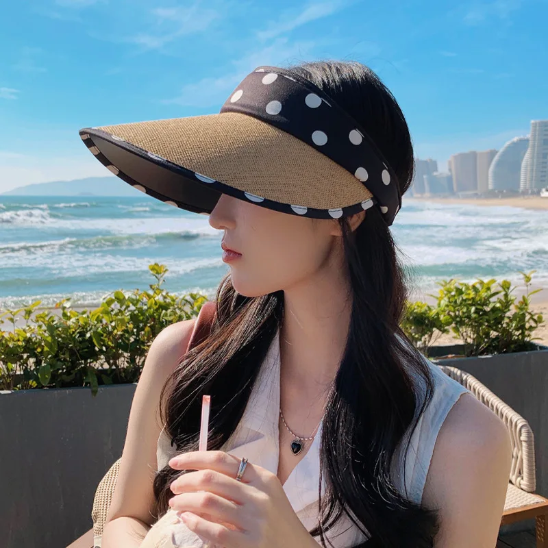 

2023 Korean Hat Women's Fashion All-Match Polka Dot Sun Protection Visor Sun Hat Outdoor Sun Hat Big Brimmed Straw Hat Summer