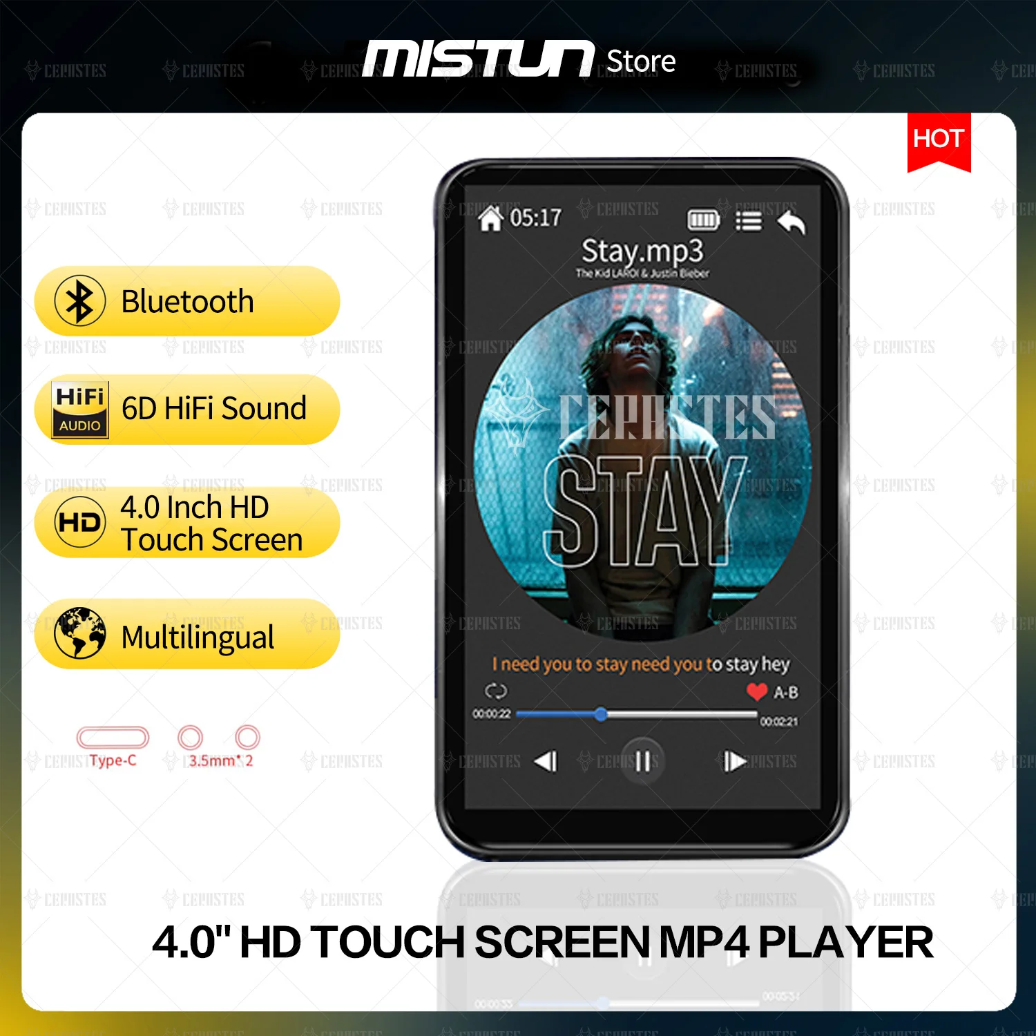 MP3 MP4 Player Bluetooth Built-in16GB Speaker 4.0 Inch Full Touch Screen HiFi Lossless Sound Mp4 Player 1080P Vedio/FM/Radio/Mp5
MP3 MP4 Player Bluetooth Built-in16GB Speaker 4.0 Inch Full Touch Screen HiFi Lossless Sound Mp4 Player 1080P Vedio/FM/Radio/Mp5