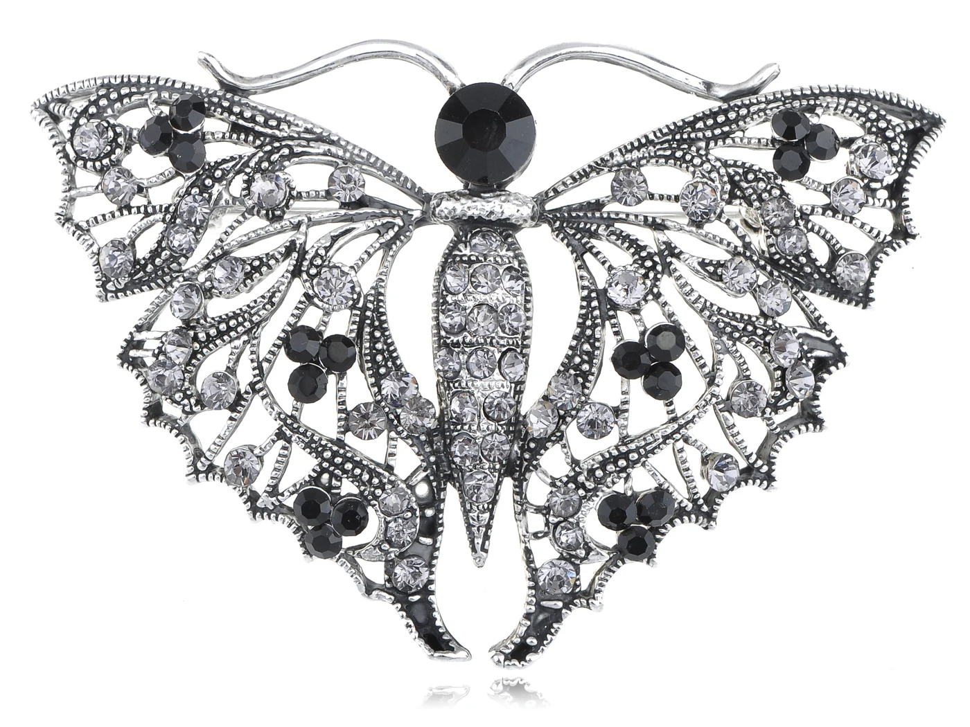 

Black Violet Crystal Rhinestone Silvery Tone Abstract Wings Butterfly Pin Brooch