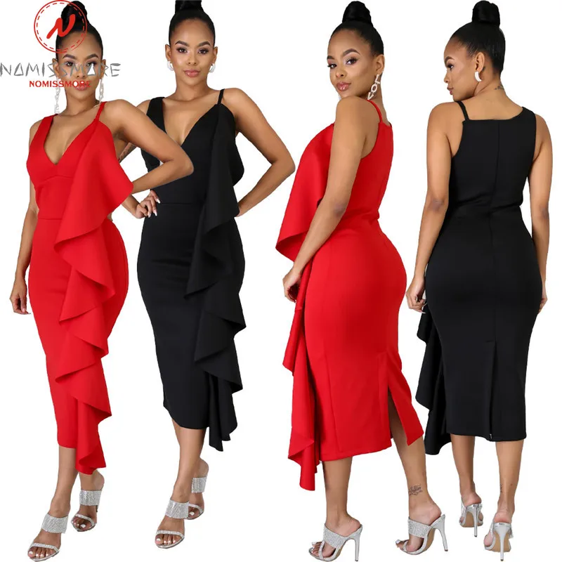Women Summer Solid Color Pencil Dress Irregular Design Ruffles Zipper Decor Sling Sleeveless V-Neck Mid Waist Slim Hips Dress
Women Summer Solid Color Pencil Dress Irregular Design Ruffles Zipper Decor Sling Sleeveless V-Neck Mid Waist Slim Hips Dress