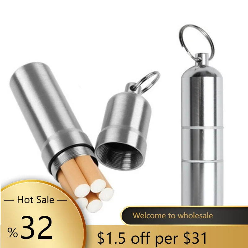 Silver Aluminum Alloy Cigarette Box Waterproof Cigarete Case Pill Toothpick Capsule Holder with Keychain Mens Gift
Silver Aluminum Alloy Cigarette Box Waterproof Cigarete Case Pill Toothpick Capsule Holder with Keychain Mens Gift