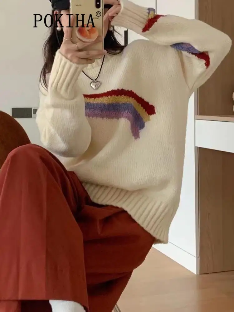 Pokiha Fashion Women Elegant Casual Rainbow Knitted Sweater Vintage O-neck Long Sleeve Female Pullovers Chic Tops Winter Autumn
Pokiha Fashion Women Elegant Casual Rainbow Knitted Sweater Vintage O-neck Long Sleeve Female Pullovers Chic Tops Winter Autumn