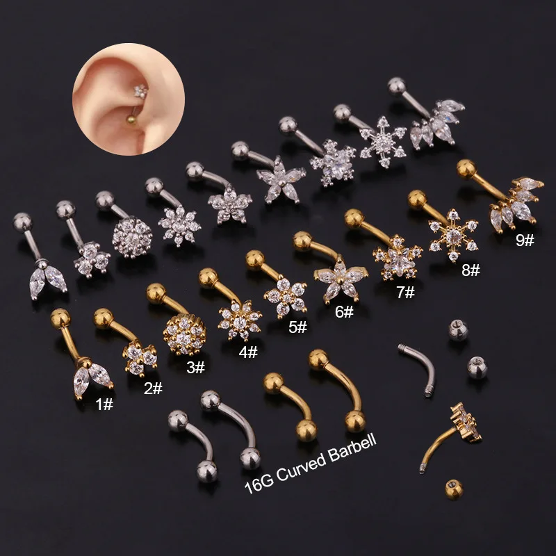 1Pc 16g Stainless Steel Barbell CZ Helix Cartilage Earring Eyebrow Belly Piercing Jewelry Tragus Conch Screw Back Stud Earring
1Pc 16g Stainless Steel Barbell CZ Helix Cartilage Earring Eyebrow Belly Piercing Jewelry Tragus Conch Screw Back Stud Earring