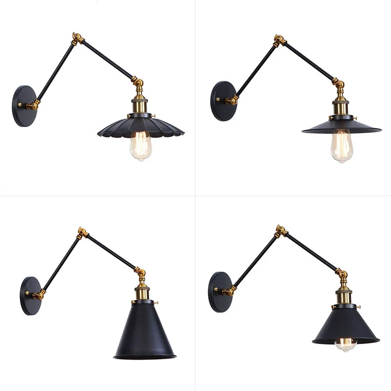 

American Retro Loft Wall Lamp Industry Iron Folding Lamp Bedside Bedroom Study Office Simple Study Corridor Staircase Light Bra