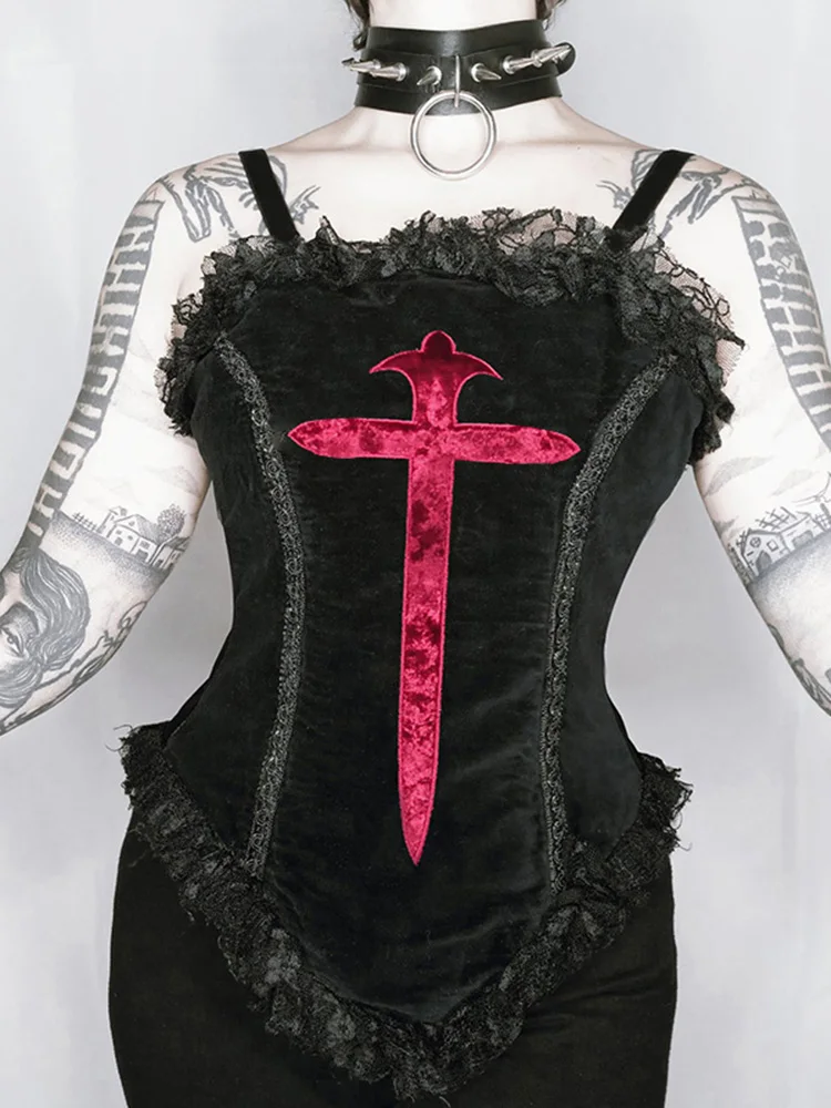 Укороченный черный корсет с кружевной отделкой и перекрестной вышивкой, Готическая уличная майка на бретелях-спагетти, винтажный Топ в сти...
Укороченный черный корсет с кружевной отделкой и перекрестной вышивкой, Готическая уличная майка на бретелях-спагетти, винтажный Топ в сти...