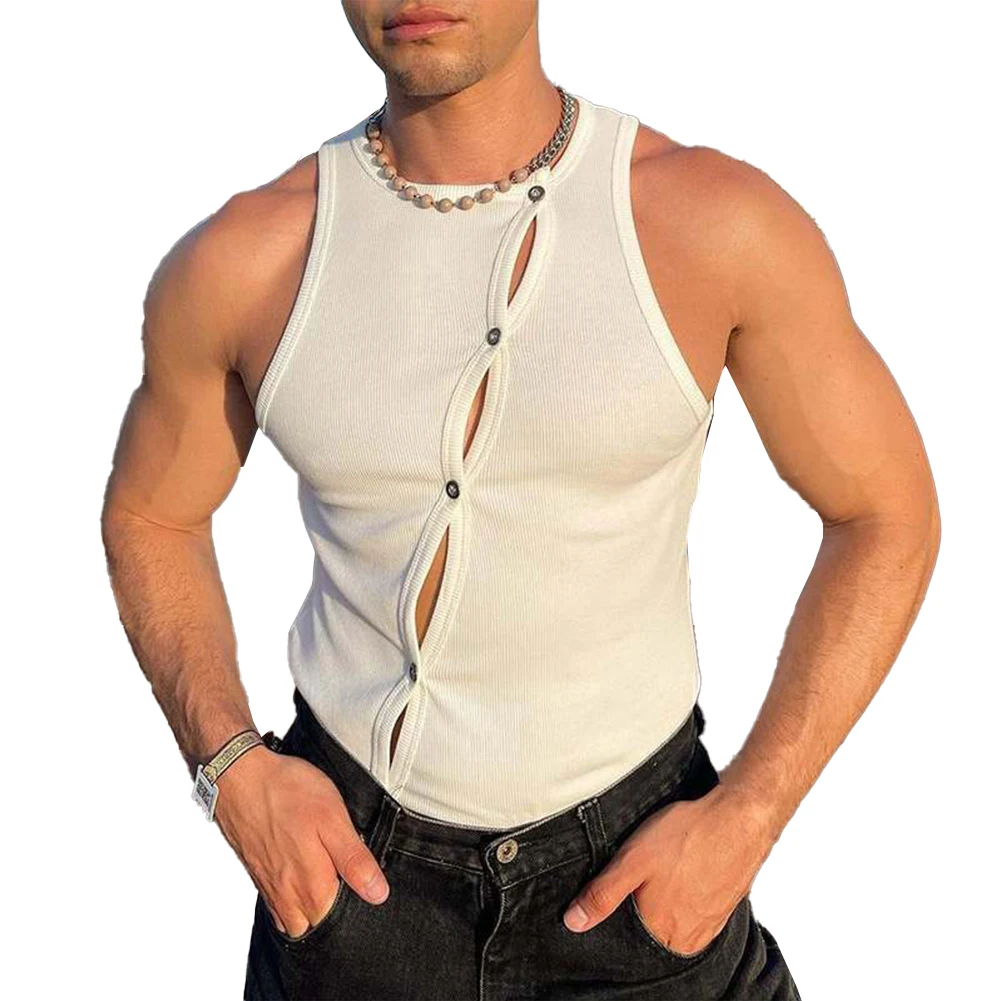 Mens Sleeveless Hollow Out Buttons Open Tank Tops Slim Fitted Tee Shirt Vest Blouse Summer Streetwear Fitness Sexy Singlet
Mens Sleeveless Hollow Out Buttons Open Tank Tops Slim Fitted Tee Shirt Vest Blouse Summer Streetwear Fitness Sexy Singlet