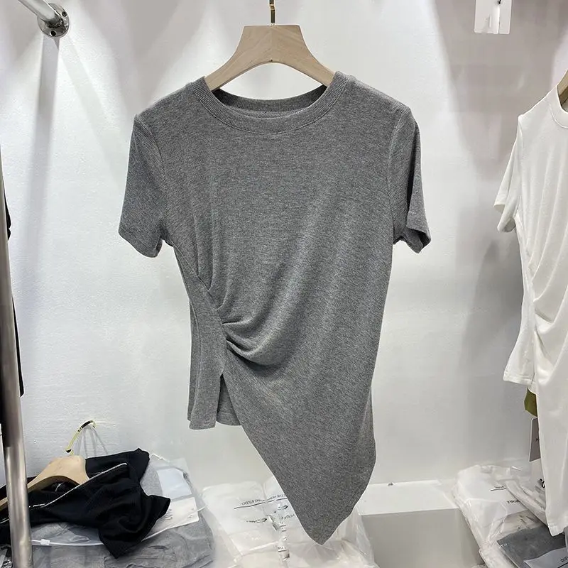 Женская футболка большого размера, Женская Асимметричная осенне-зимняя летняя куртка с коротким рукавом, футболка, женские топы, 2022 
Женская футболка большого размера, Женская Асимметричная осенне-зимняя летняя куртка с коротким рукавом, футболка, женские топы, 2022