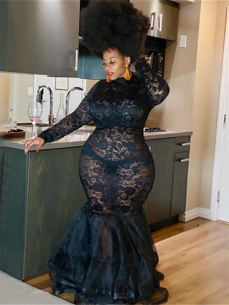 Transparent Dress Plus Size Women See Through Black Bodycon Long Sleeve Ruffle Mermaid Maxi Night Club Sheer Sexy Lace Dresses
Transparent Dress Plus Size Women See Through Black Bodycon Long Sleeve Ruffle Mermaid Maxi Night Club Sheer Sexy Lace Dresses