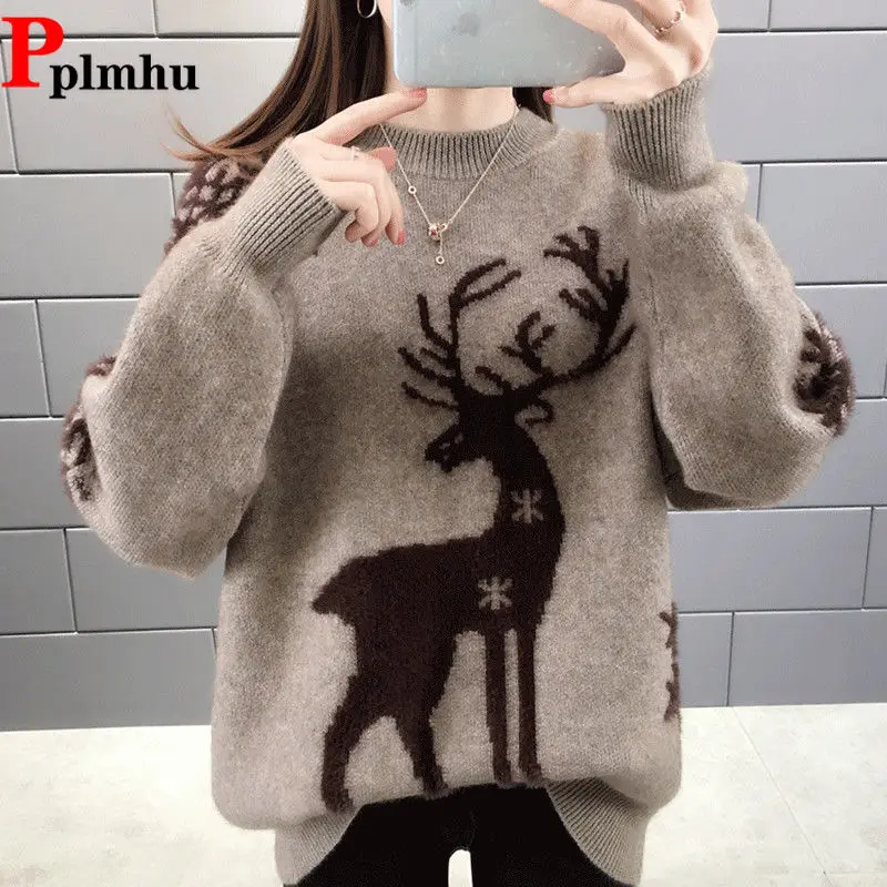 Reindeer Snowflake Spliced Warm Collar Lovely Tops Plush Green Loose Sweater Women's Autumn Winter Crew Neck Christmas Pullover
Reindeer Snowflake Spliced Warm Collar Lovely Tops Plush Green Loose Sweater Women's Autumn Winter Crew Neck Christmas Pullover