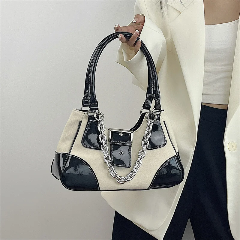 Vintage Sweet Cool Girls Canvas Underarm Bag Patent Leather Women's Metal Chain Shoulder Crossbody Bags Y2k Tote Purse Handbags
Vintage Sweet Cool Girls Canvas Underarm Bag Patent Leather Women's Metal Chain Shoulder Crossbody Bags Y2k Tote Purse Handbags