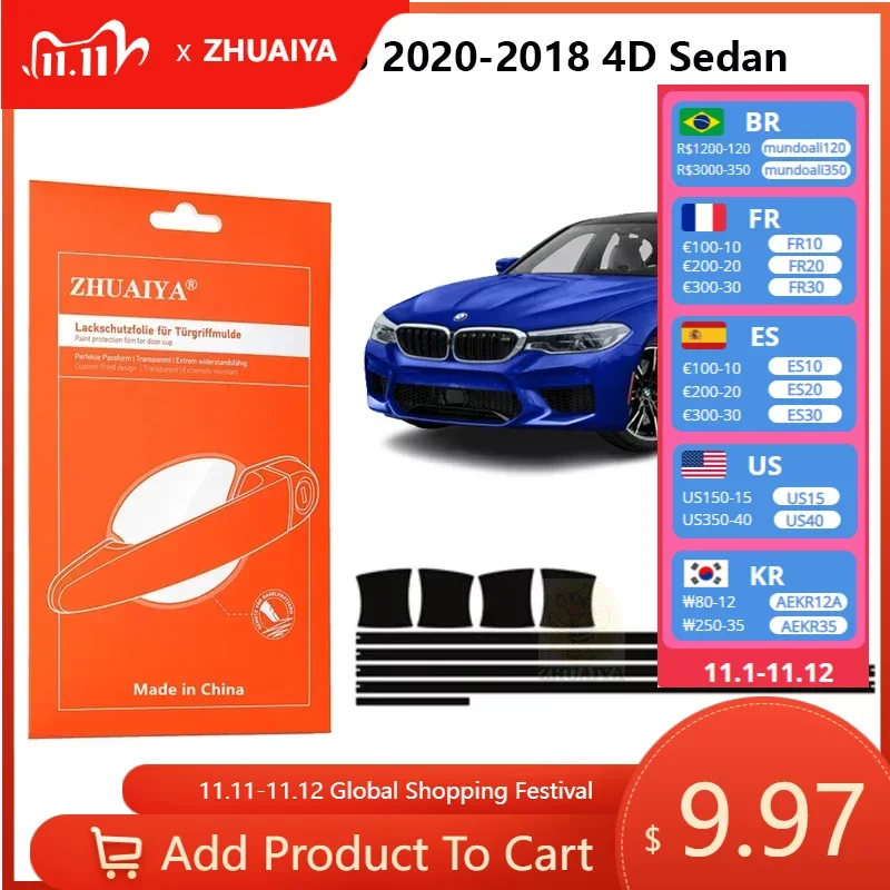 Защитная пленка ZHUAIYA для красок дверной ручки, ТПУ PPF для BMW M5 2020-2018 4D, автомобильные аксессуары
Защитная пленка ZHUAIYA для красок дверной ручки, ТПУ PPF для BMW M5 2020-2018 4D, автомобильные аксессуары