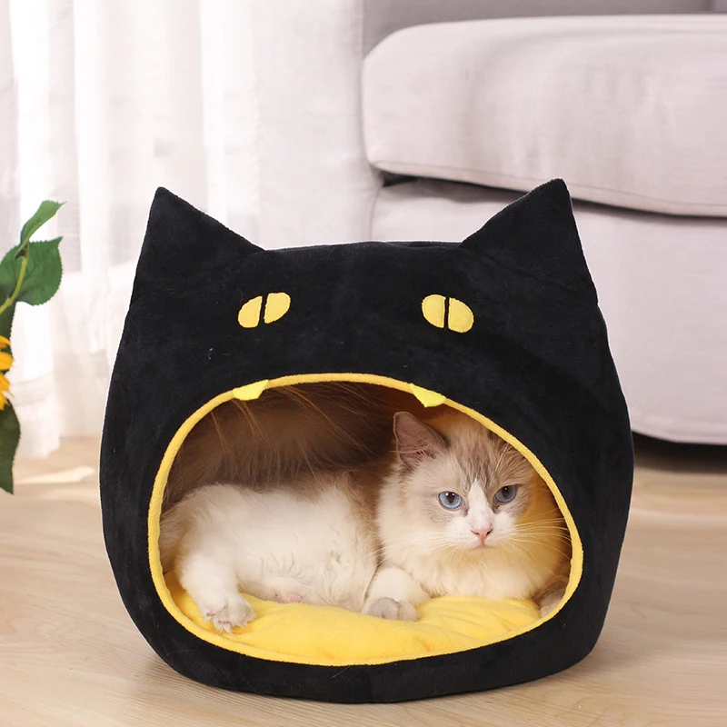 

Новый креативный домик для домашних животных в форме кошки, милая плюшевая кровать для кошки, мягкая теплая Лежанка для кошки, съемная Удобная Лежанка для маленьких собак, корзина для котят