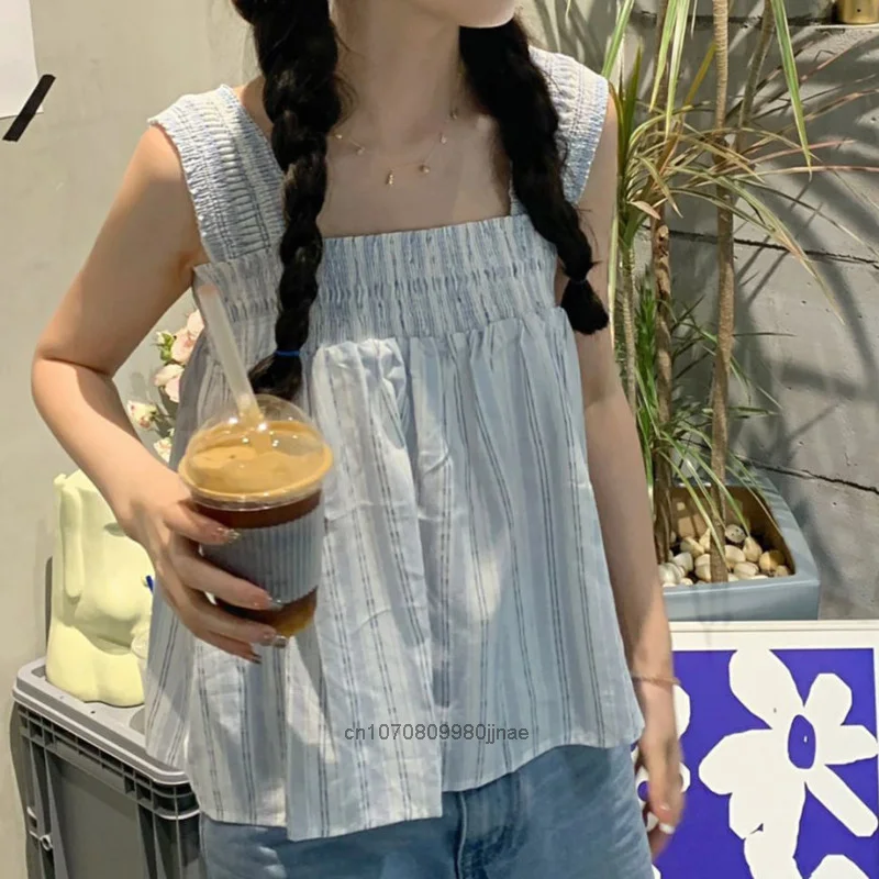 Summer Blue Striped Fresh Korean Style Crop Tank Tops For Women Fashion Cute Casual Shirts Girl Suspender Elegante Cute Clothes
Summer Blue Striped Fresh Korean Style Crop Tank Tops For Women Fashion Cute Casual Shirts Girl Suspender Elegante Cute Clothes