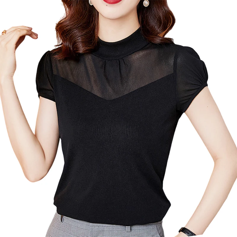 Women T-shirt Short sleeve tshirt for woman Turtleneck Black Women's Top Spring Summer Mesh Shirt for womens
Women T-shirt Short sleeve tshirt for woman Turtleneck Black Women's Top Spring Summer Mesh Shirt for womens
