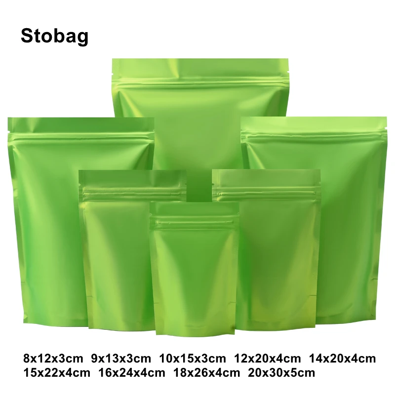 

StoBag 100 шт. зеленая матовая пищевая упаковка, пакет на застежке-молнии, стоячая герметичная упаковка для хранения гаек, конфет, многоразовый п...