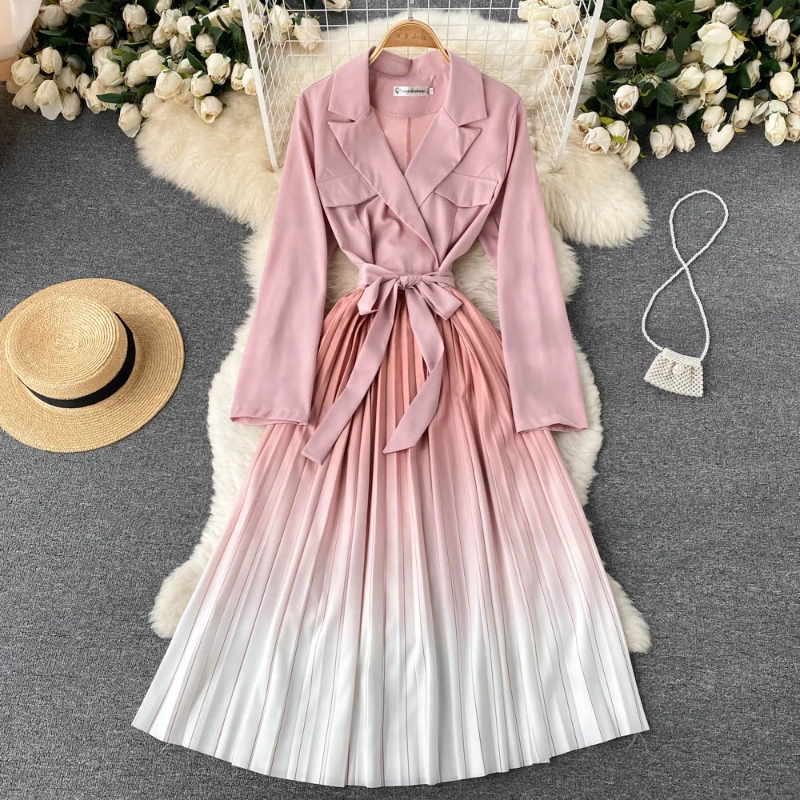 Spring Gradient Long Sleeved Dress Collar Faux Pocket Bowknot Patchwork A-line Midi Long Dress Pink Blue
Spring Gradient Long Sleeved Dress Collar Faux Pocket Bowknot Patchwork A-line Midi Long Dress Pink Blue