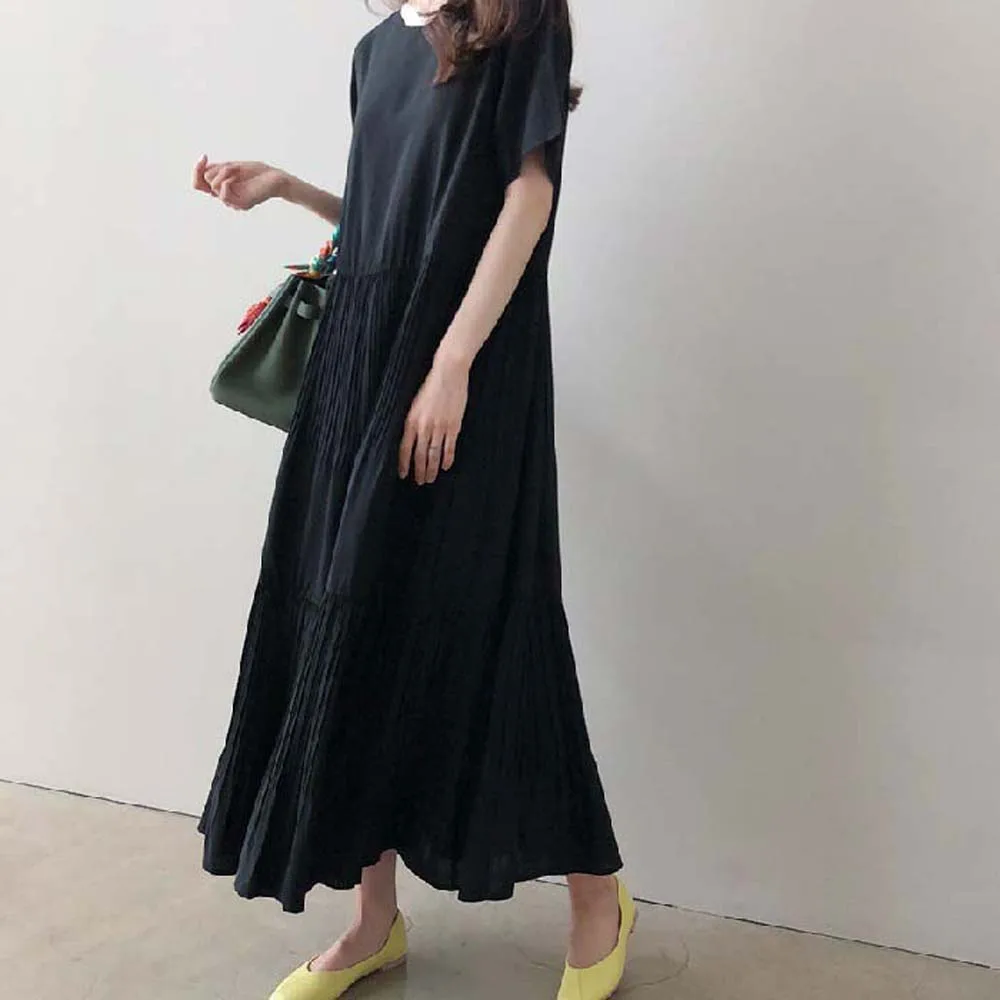 Summer New Women Dress Solid Color Round Neck Loose Pullover Pleated Patchwork Elegant Chic Minimalism Ladies Leisure Dress 2022
Summer New Women Dress Solid Color Round Neck Loose Pullover Pleated Patchwork Elegant Chic Minimalism Ladies Leisure Dress 2022