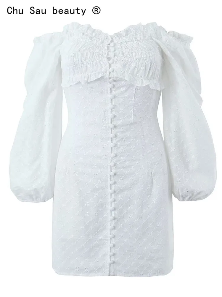 

Женское винтажное мини-платье с квадратным вырезом, плиссированное однобортное платье с кружевными краями и высокой талией, весна-лето 2023