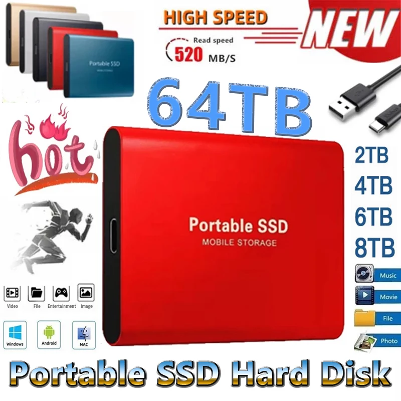 New Portable High-speed Solid State Drive 2TB 4TB 8TB 16TB 64TB SSD Mobile Hard Drives External Storage Decives for Laptop Pc
New Portable High-speed Solid State Drive 2TB 4TB 8TB 16TB 64TB SSD Mobile Hard Drives External Storage Decives for Laptop Pc