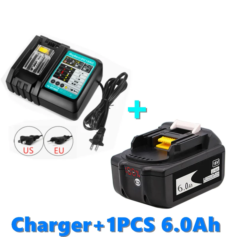 WIth Charger BL1860 Rechargeable Battery 18V 6000mAh Lithium Ion for Makita 18v Battery 8ah BL1840 BL1850 BL1830 BL1860B LXT400
WIth Charger BL1860 Rechargeable Battery 18V 6000mAh Lithium Ion for Makita 18v Battery 8ah BL1840 BL1850 BL1830 BL1860B LXT400
