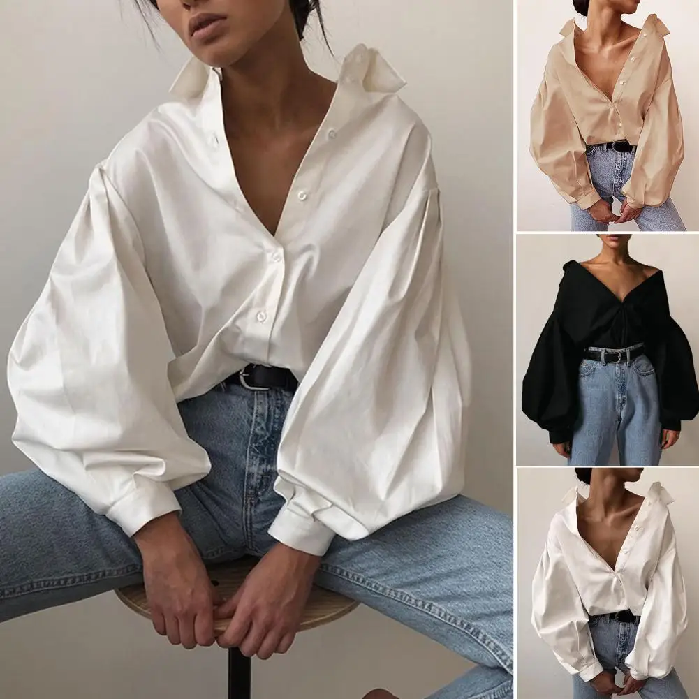 Women Solid Color Lapel Lantern Sleeve Shirts 2022 Spring Fall Ladies Long Sleeve Button Casual Loose Vintage Blouse Tops Female
Women Solid Color Lapel Lantern Sleeve Shirts 2022 Spring Fall Ladies Long Sleeve Button Casual Loose Vintage Blouse Tops Female