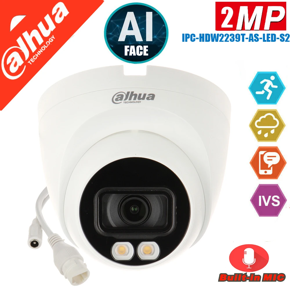 Mutil language Dahua IPC-HDW2239T-AS-LED-S2 2MP IP Camera Full Color IVS Intelligent detection Built in MIC IP67 Dome Camera
Mutil language Dahua IPC-HDW2239T-AS-LED-S2 2MP IP Camera Full Color IVS Intelligent detection Built in MIC IP67 Dome Camera