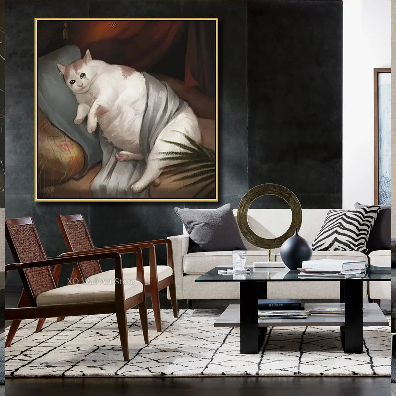 

Modern Crying Fat Cute Cats Vintage Art Canvas Paintings Posters and Prints Wall Art Pictures for Living Room Decor Frameless