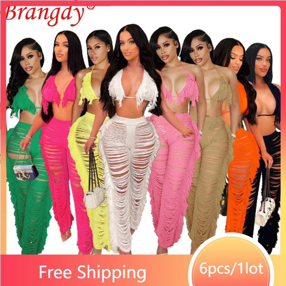 6sets Wholesale Items Bikinis 2 Piece Set Sexy Tassel Knit Beach Pant Outfits Women Swimsuit Bathing Swimwear B9062_1
6sets Wholesale Items Bikinis 2 Piece Set Sexy Tassel Knit Beach Pant Outfits Women Swimsuit Bathing Swimwear B9062_1