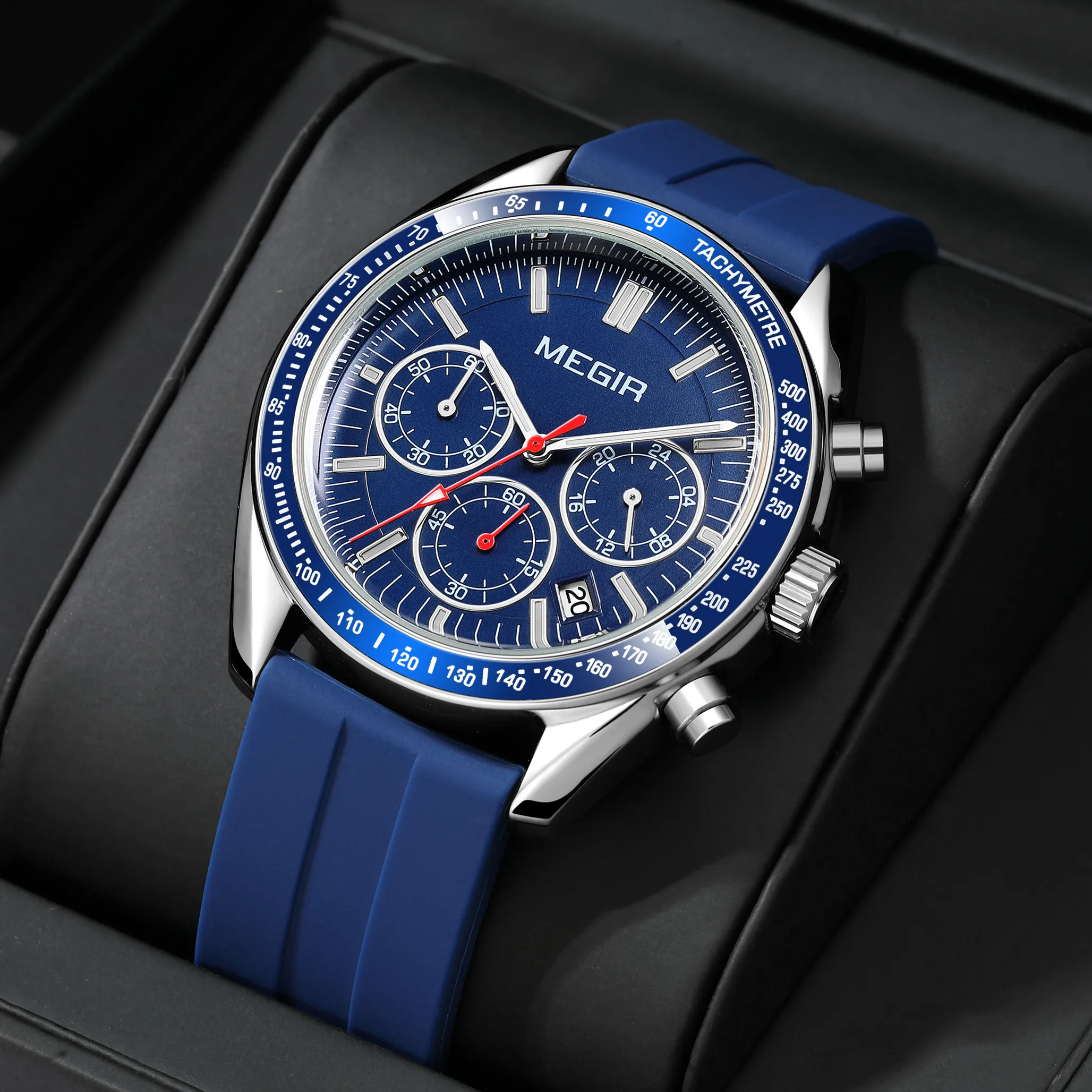 

MEGIR Analog Quartz Wrist Watch Chronograph Luminous Business Sport Watches with Silicone Strap Calendar Man Clock reloj hombre