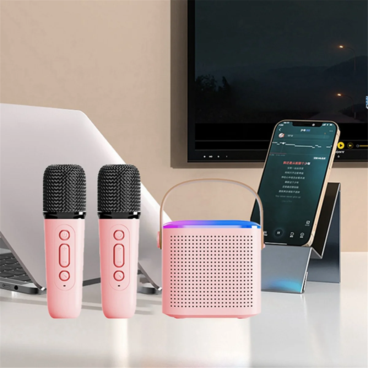 Portable Bluetooth 5.3 Speaker System with 2 Wireless Microphones Home Singing Speaker Pink
Portable Bluetooth 5.3 Speaker System with 2 Wireless Microphones Home Singing Speaker Pink