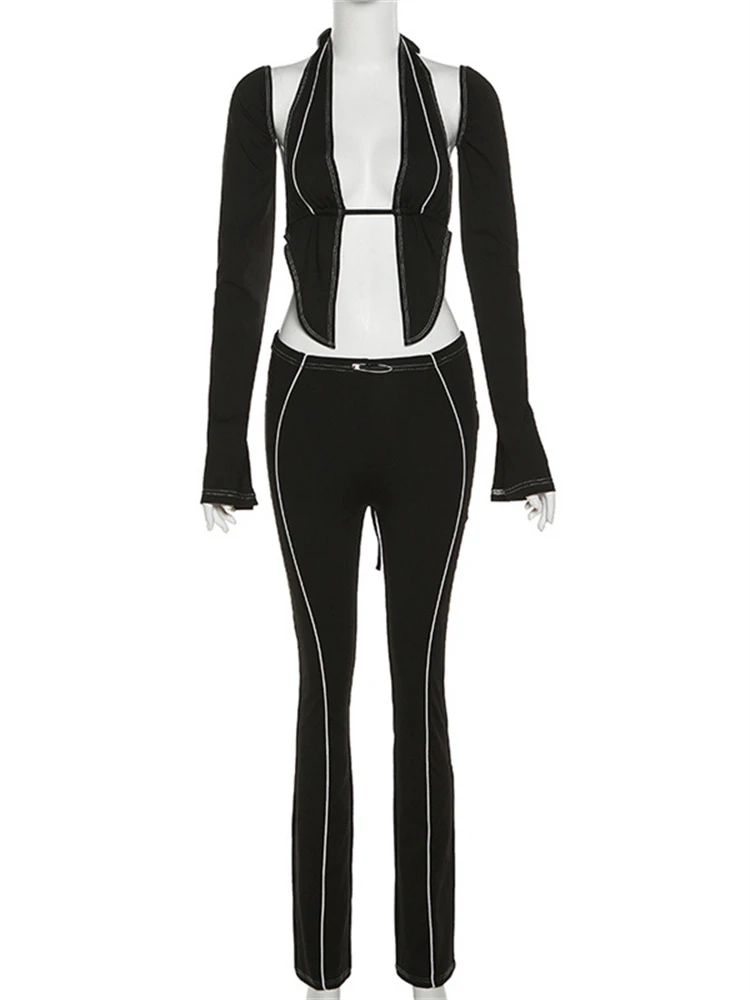 Women's New Suspender Tops Trousers Two-Piece High Street Fashion Sexy Hollow Out Cropped Tops High Waist Skinny Pants Set
Women's New Suspender Tops Trousers Two-Piece High Street Fashion Sexy Hollow Out Cropped Tops High Waist Skinny Pants Set