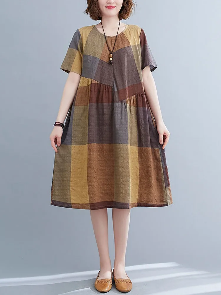 Women Summer Casual Dress New Arrival 2022 Vintage Style O-neck Plaid Print Loose Comfortable Female A-line Long Dresses D354
Women Summer Casual Dress New Arrival 2022 Vintage Style O-neck Plaid Print Loose Comfortable Female A-line Long Dresses D354