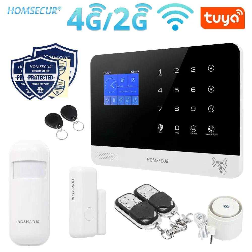 

HOMSECUR 433MHz Wireless WIFI 4G GSM RFID SMS Autodial Burglar Alarm System Anti-Tamper Alarm PIR Motion Sensor Remote Control