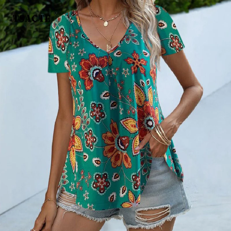 New Fashion V-Neck Short Sleeve Summer T-Shirts Loose Casual Women's Pullover Tops Spring Printed Commuter Basic Blouse Clothing
New Fashion V-Neck Short Sleeve Summer T-Shirts Loose Casual Women's Pullover Tops Spring Printed Commuter Basic Blouse Clothing