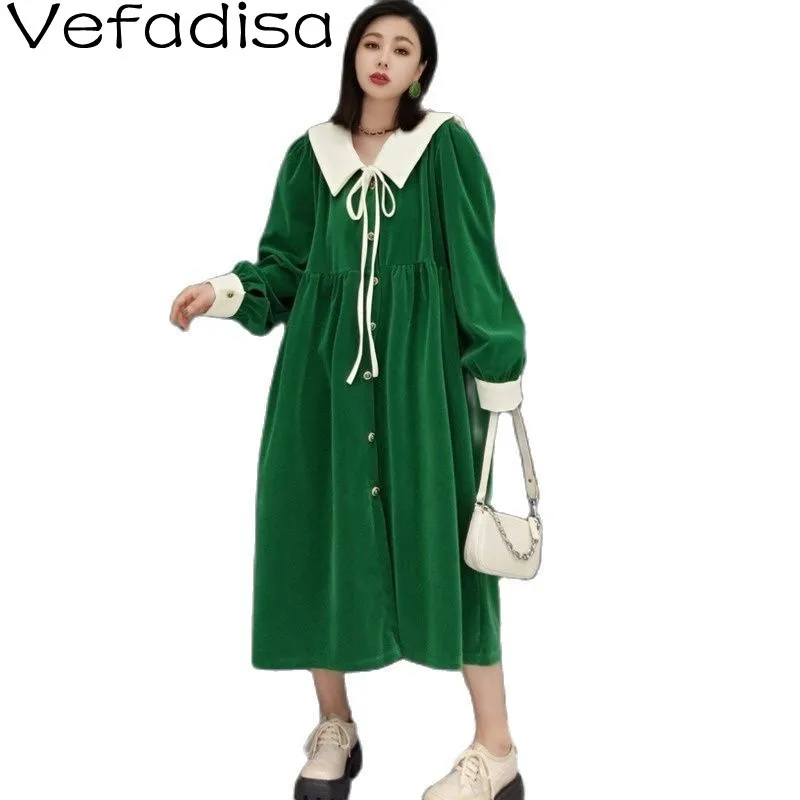 Vefadisa Spring Autumn Long-sleeved Doll Collar Loose Plus Size Dress Green 2022 New Gold Velvet Temperament Casual Dress TT1091
Vefadisa Spring Autumn Long-sleeved Doll Collar Loose Plus Size Dress Green 2022 New Gold Velvet Temperament Casual Dress TT1091