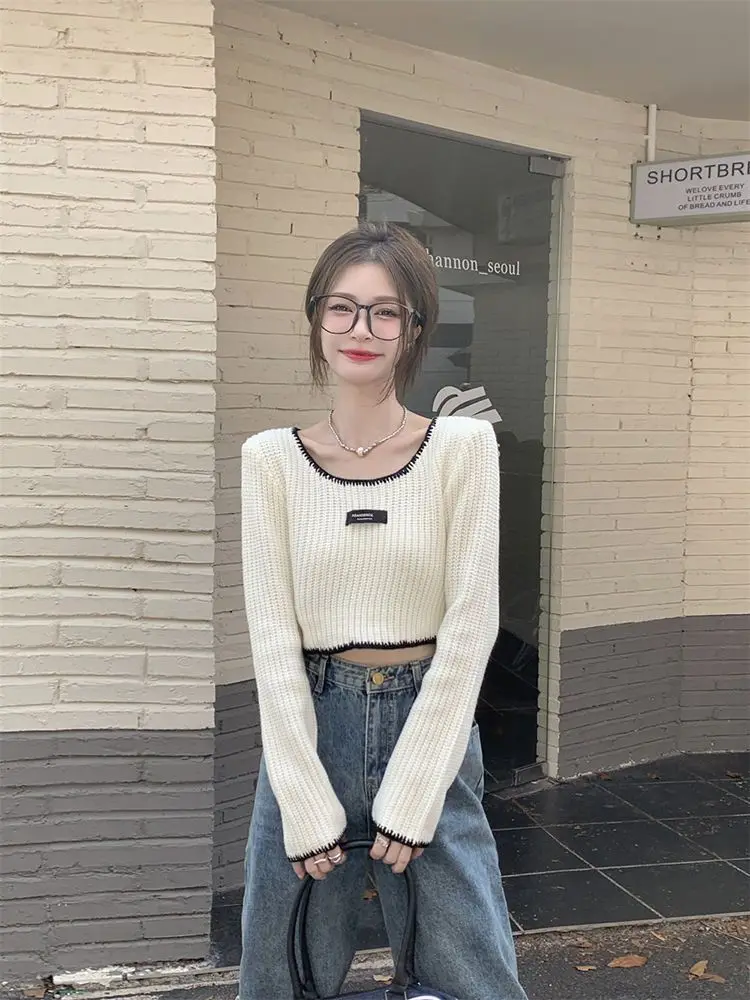 HOUZHOU White Cropped Sweater Women Autumn Long Sleeve Knitted Pullover Slim High Street Casual Korean Fashion Female Tops
HOUZHOU White Cropped Sweater Women Autumn Long Sleeve Knitted Pullover Slim High Street Casual Korean Fashion Female Tops