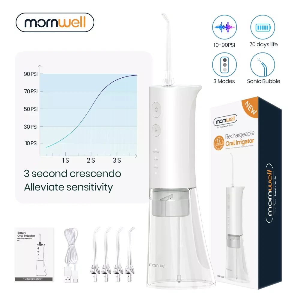 Mornwell F29 Dental Water Jet 3 Mode Water Flosser Irrigator for Teeth Rechargeable Portable 180ML Water Tank Teeth Cleaner 
Mornwell F29 Dental Water Jet 3 Mode Water Flosser Irrigator for Teeth Rechargeable Portable 180ML Water Tank Teeth Cleaner