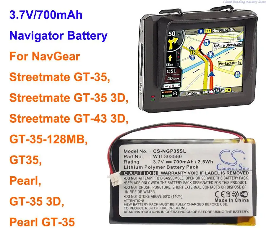 OrangeYu 700mAh Аккумулятор для навигатора WTL303580 NavGear Streetmate GT-35 3D GT35 Pearl GT-43