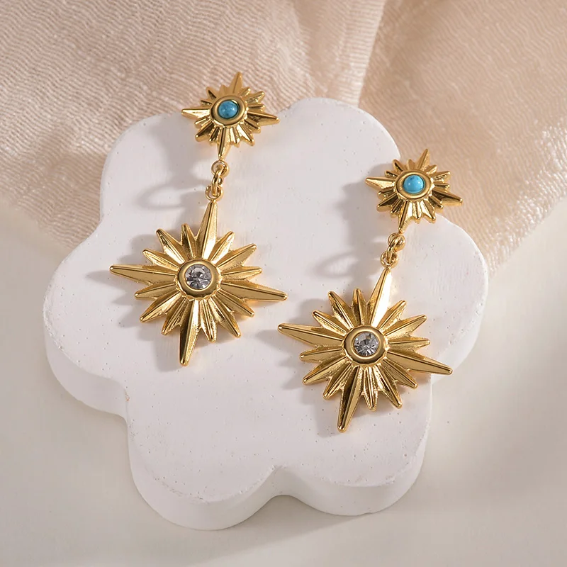 

Stainless Steel Earrings for Women Gold Color Liner Drop Dangle Fashion Metal Hanging Sun Flower Charm Jewelry