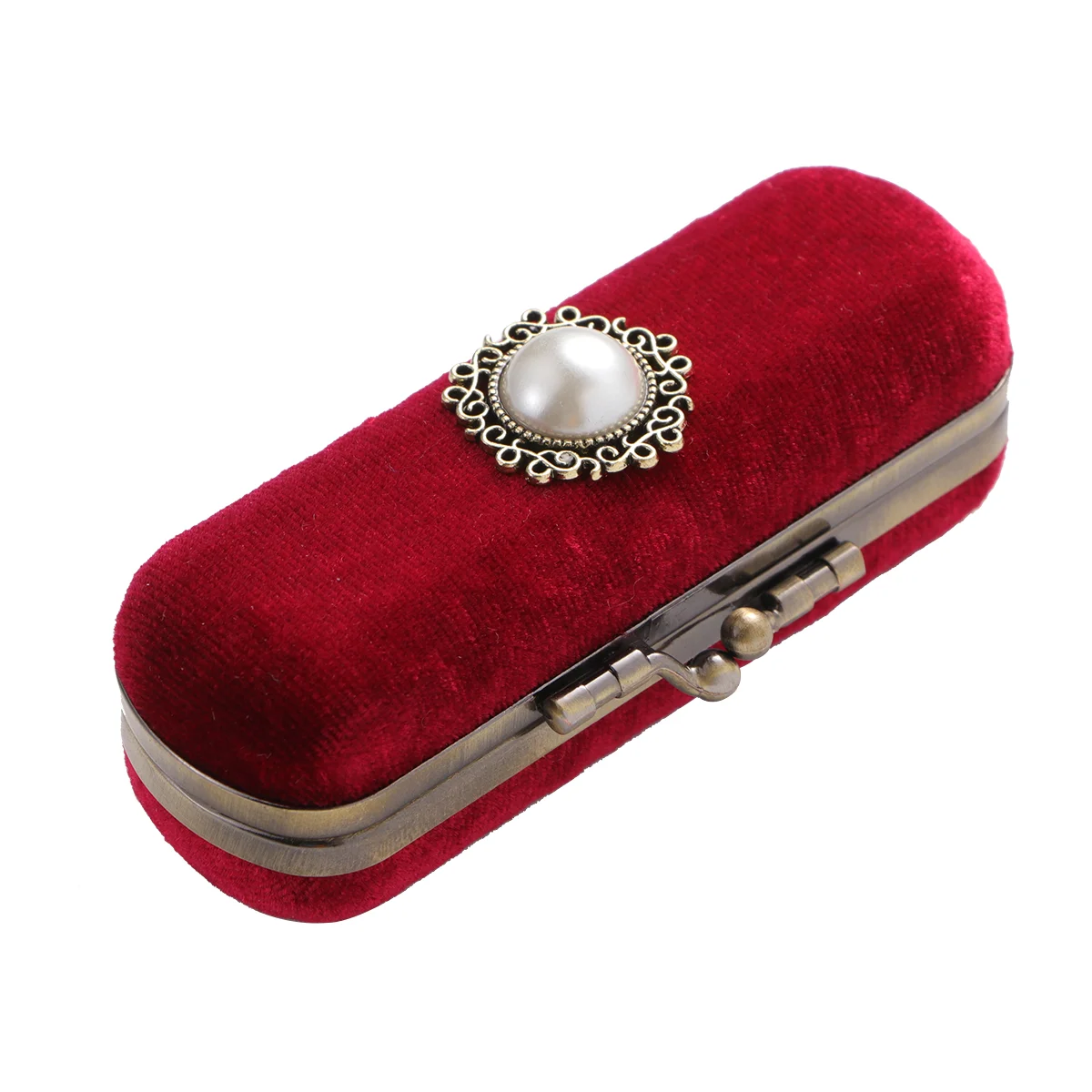 

Retro Lipstick Box Lip Balm Organizer Bag Durable Storage Case With Mirror (Red, Random Inner Color)