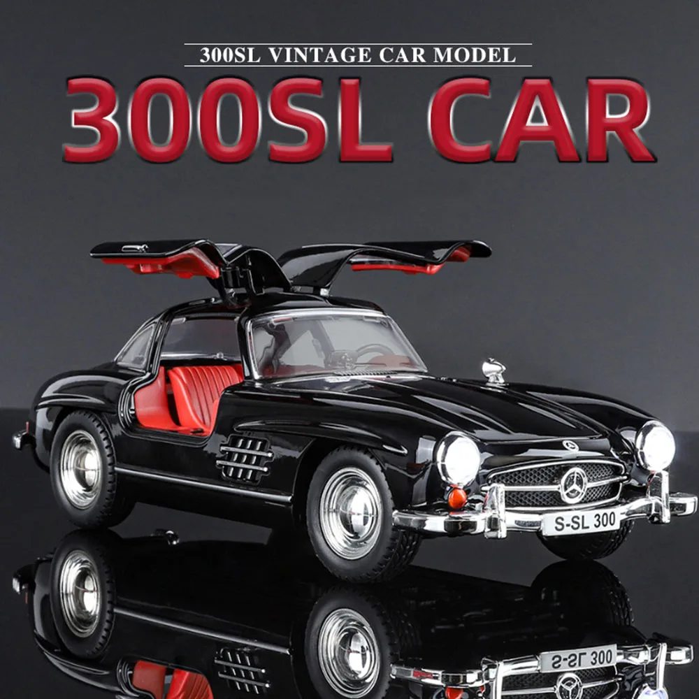 1:24 Масштаб 300SL Модели Автомобили Игрушка из сплава со световым звуком Винтаж