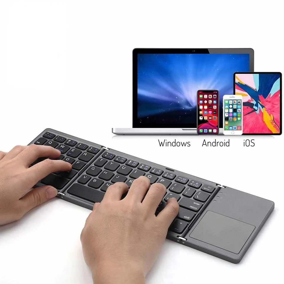 New Portable Mini Three Folding Bluetooth Keyboard Wireless Foldable Touchpad Keypad for IOS Android Windows ipad Tablet
New Portable Mini Three Folding Bluetooth Keyboard Wireless Foldable Touchpad Keypad for IOS Android Windows ipad Tablet