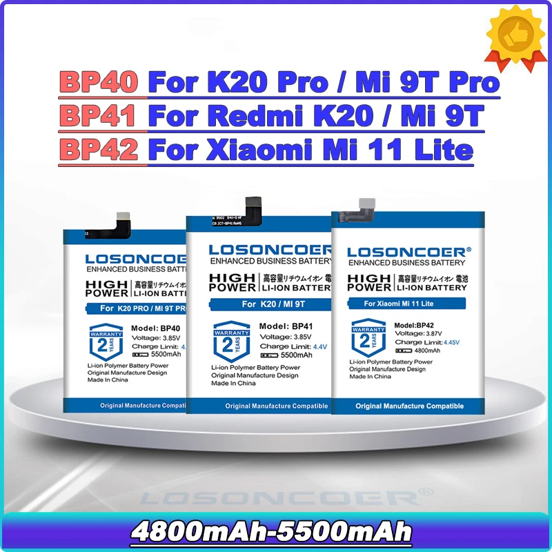 

LOSONCOER 5500mAh BP40 Battery For Xiaomi Mi 9T Pro / K20 Pro Battery BP41 For Redmi K20 / Mi 9T BP42 For Xiaomi Mi 11 Lite