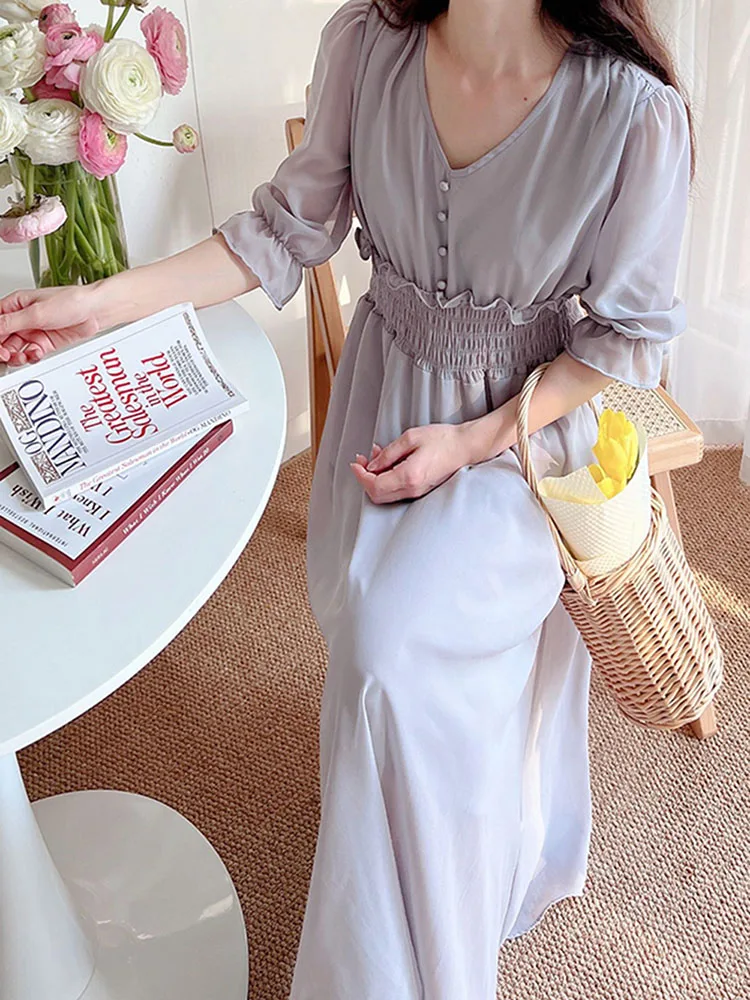 Женское длинное шифоновое платье, элегантное однотонное платье с V-образным вырезом и коротким рукавом, облегающее платье с высокой талией ...
Женское длинное шифоновое платье, элегантное однотонное платье с V-образным вырезом и коротким рукавом, облегающее платье с высокой талией ...