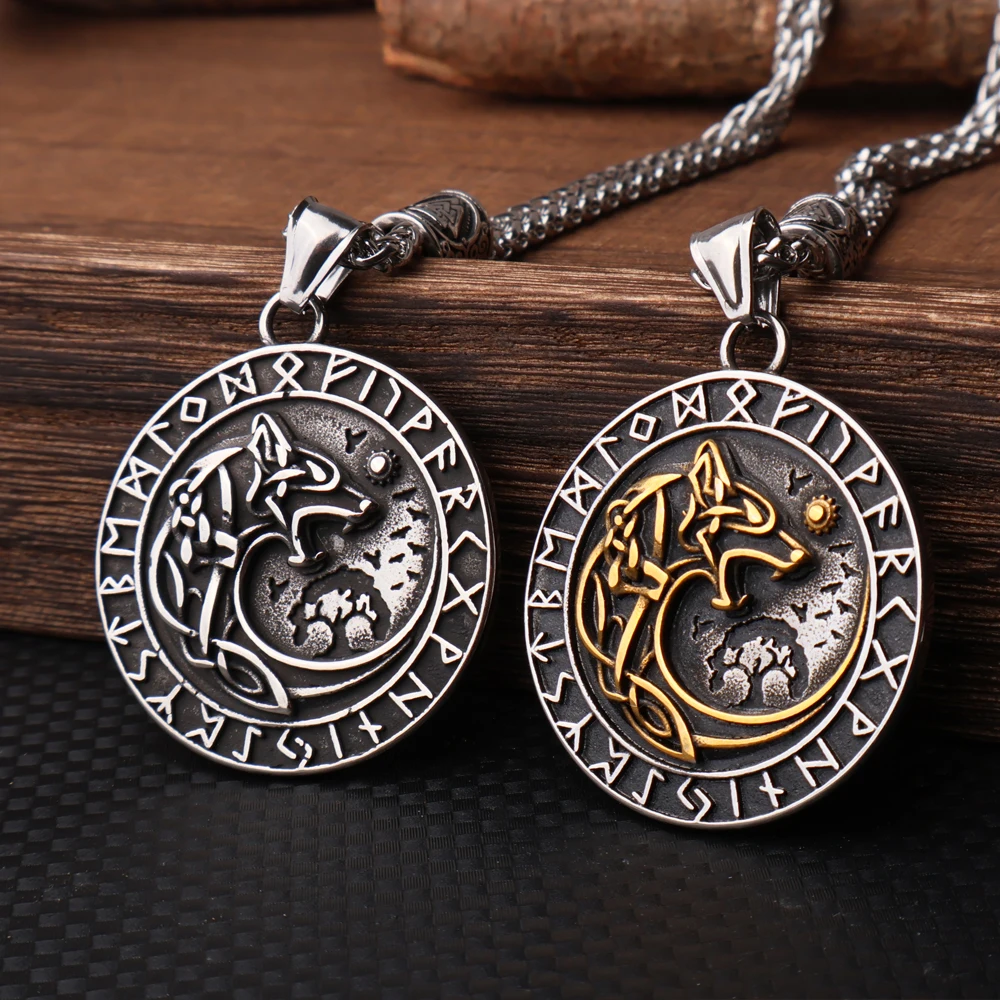 Vintage 316L Stainless Steel Vitkin Wolf Head Necklace Pendant Men Fashion Nordic Odin Viking Rune Necklace Jewelry Dropshipping
Vintage 316L Stainless Steel Vitkin Wolf Head Necklace Pendant Men Fashion Nordic Odin Viking Rune Necklace Jewelry Dropshipping